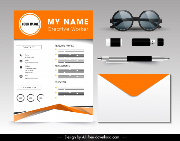 personal resume template modern bright orange white decor