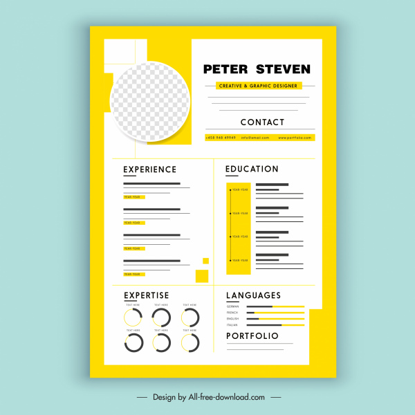 personnel resume template elegant bright yellow white design