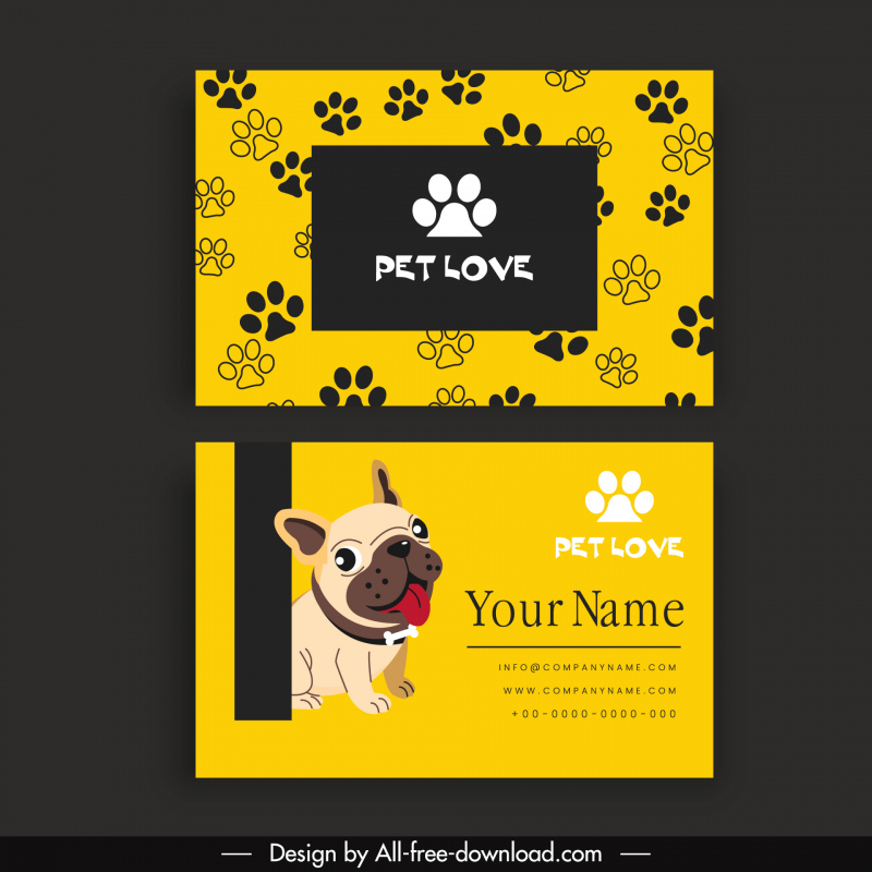 pet care business card templates cute cartoon dog elements