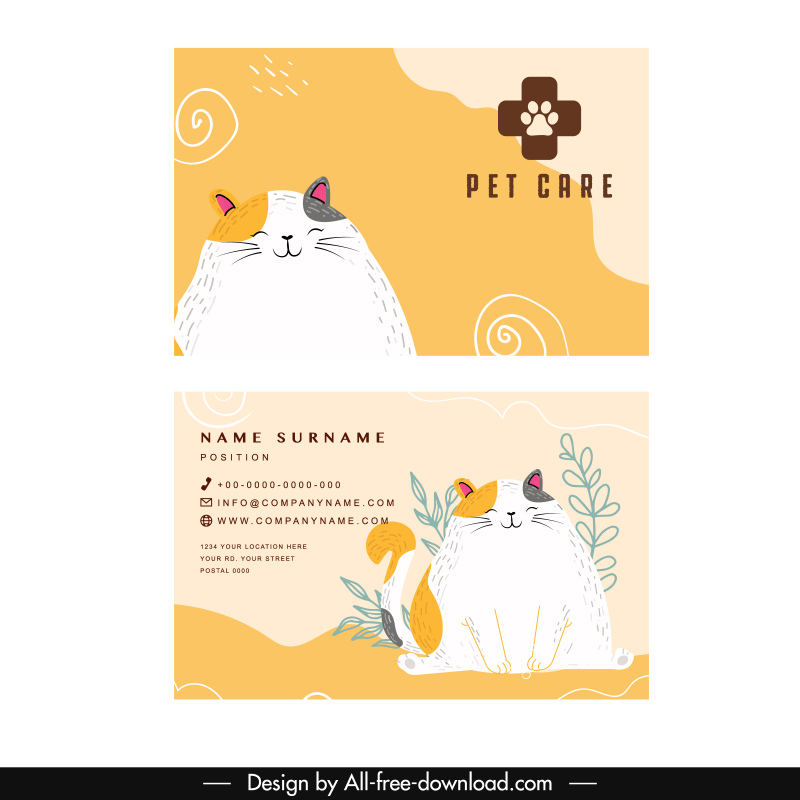 pet care business card templates cute flat handdrawn cartoon cat