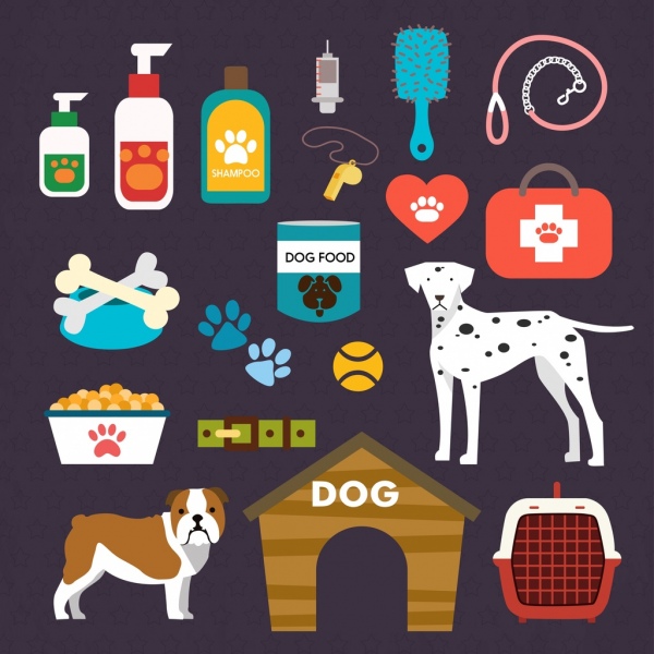 pet care design elements various colored accessory symbols