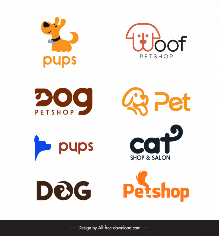 pet shop logo collection flat texts dog cat design 