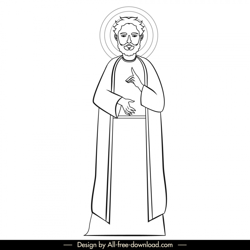 peter christian apostle icon black white cartoon character outline