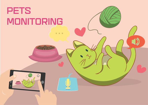 pets monitoring concept vector in colored style illustration