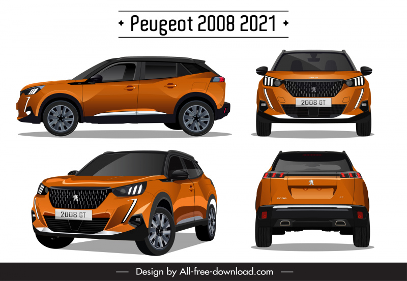 peugeot 2008 2021 car model advertising template modern different views sketch