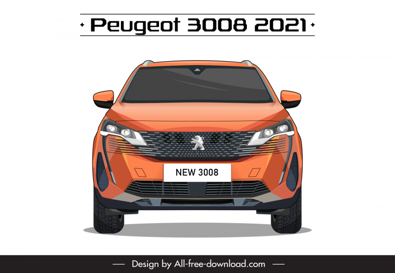 peugeot 3008 2021 car model icon modern symmetric font view design 