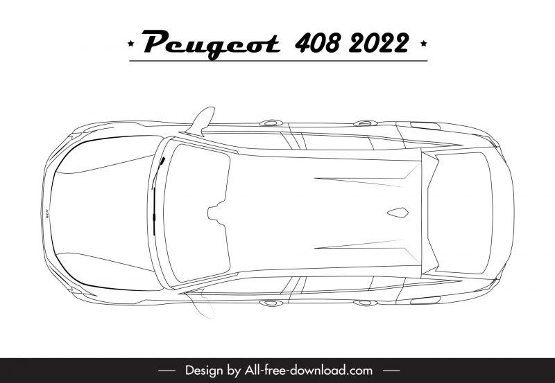 peugeot 408 2022 car model icon flat symmetric handdrawn top view sketch