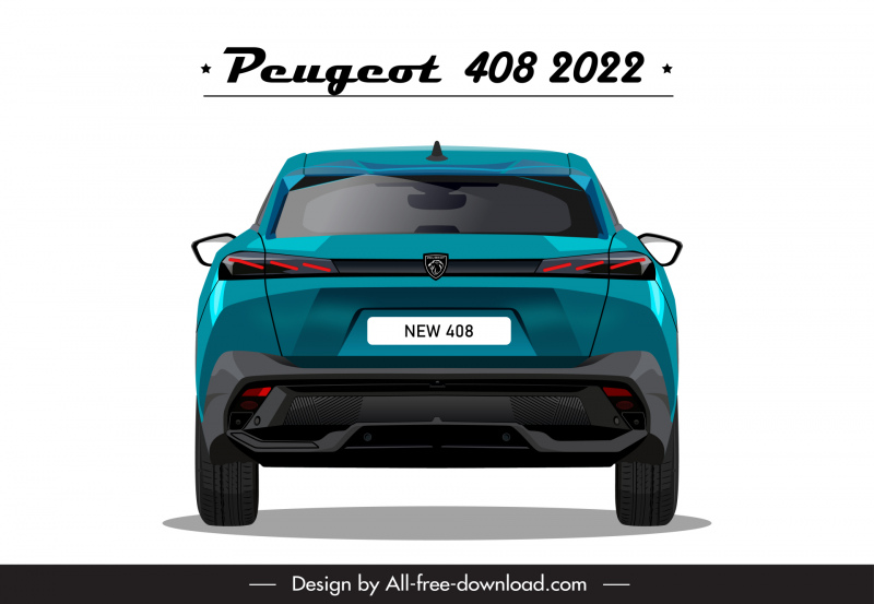 peugeot 408 2022 car model template modern symmetric back view design