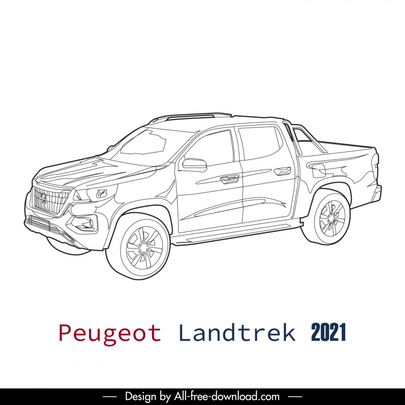 peugeot landtrek 2021 car model icon 3d side view handdrawn outline  