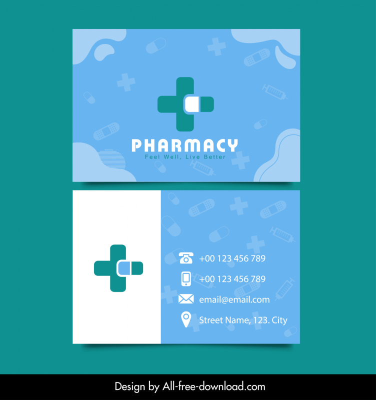 pharmacy business card template curves medical cross capsule sketch