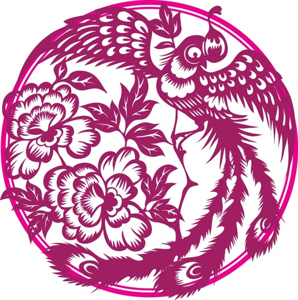 phoenix pattern pink oriental paper cut design