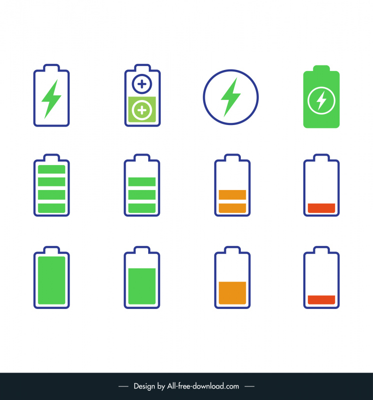 phone battery icons sets flat charge status symbols sketch