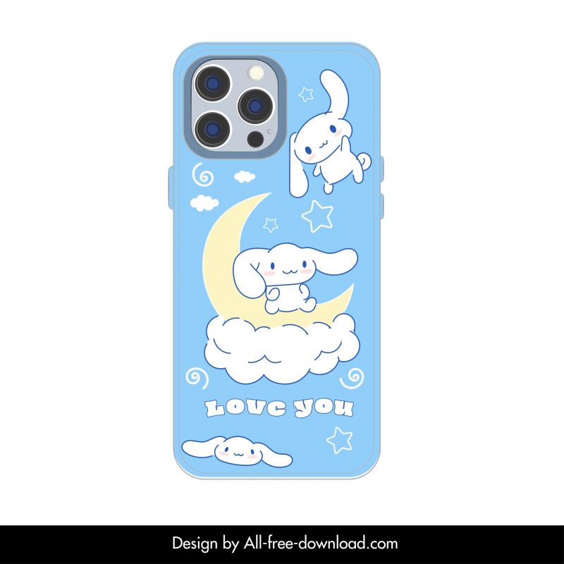 phone case template  cute handdrawn rabbits sky elements