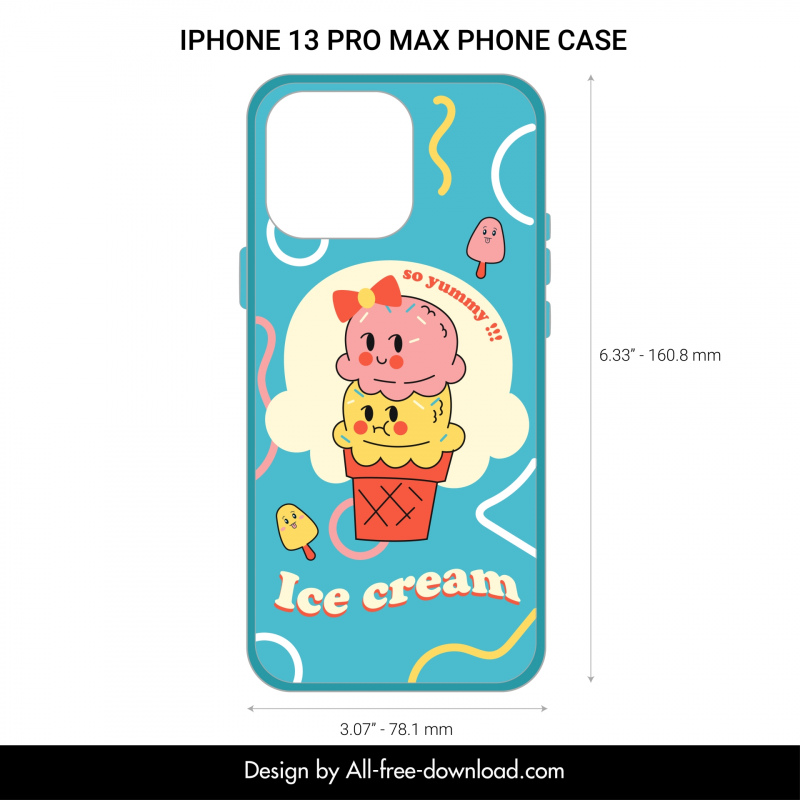 phone case template cute stylized ice cream handdrawn