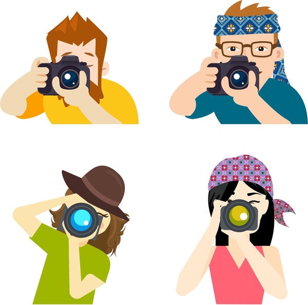 photographer icons various types in flat colors 