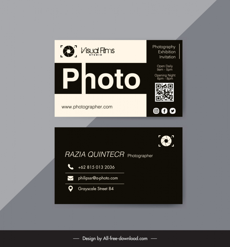 photography business card template contrast lens plain decor