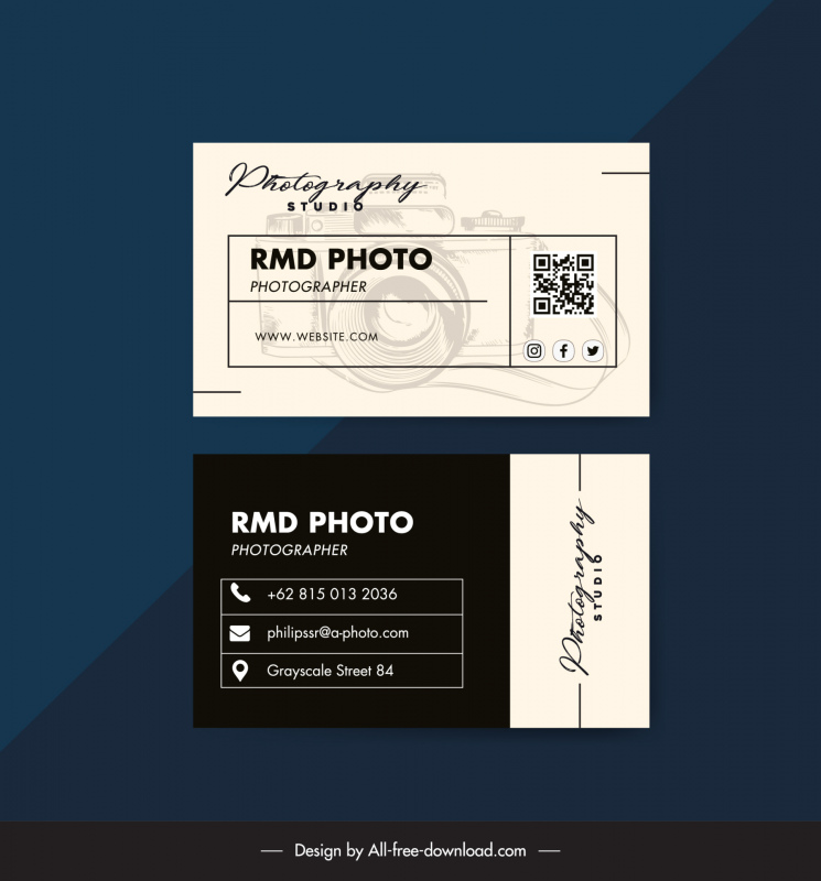 photography business card template contrast retro design
