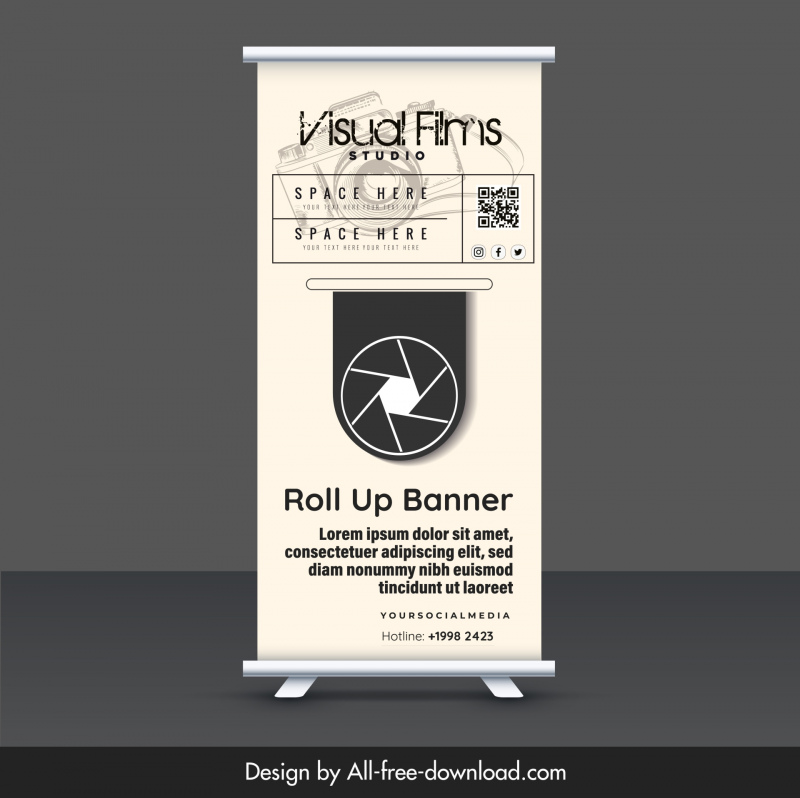 photography roll up banner template contrast elegant classic lens camera  