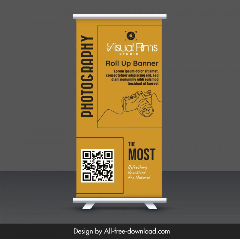 photography roll up banner  template handdrawn camera 
