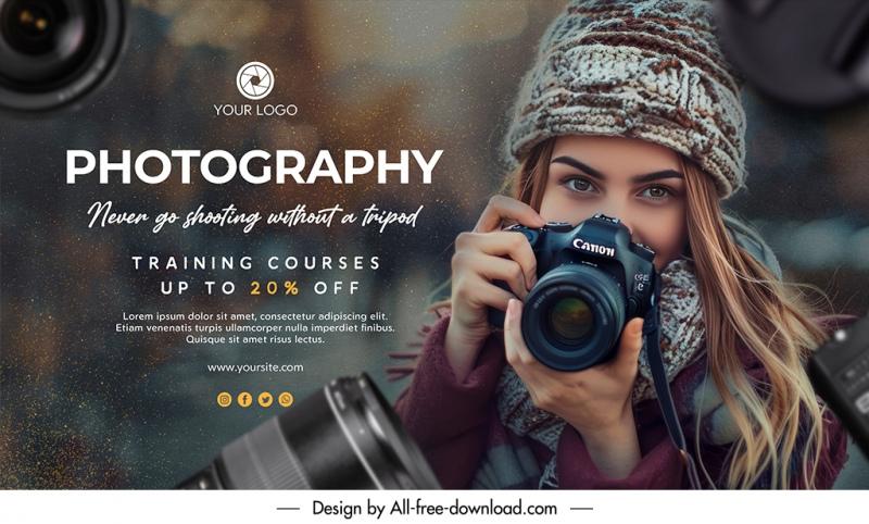 photography training discount banner template elegant woman 