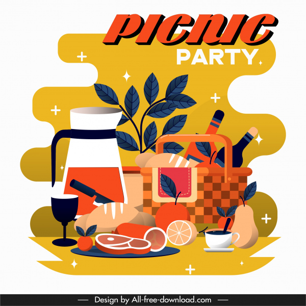 picnic party background colorful flat classic design
