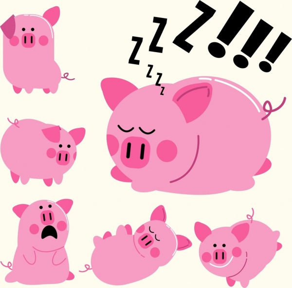 pig icons cute emotional design pink decor