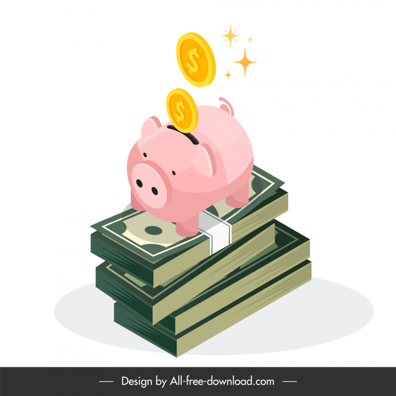 piggy bank cash finance design elements 3d sketch