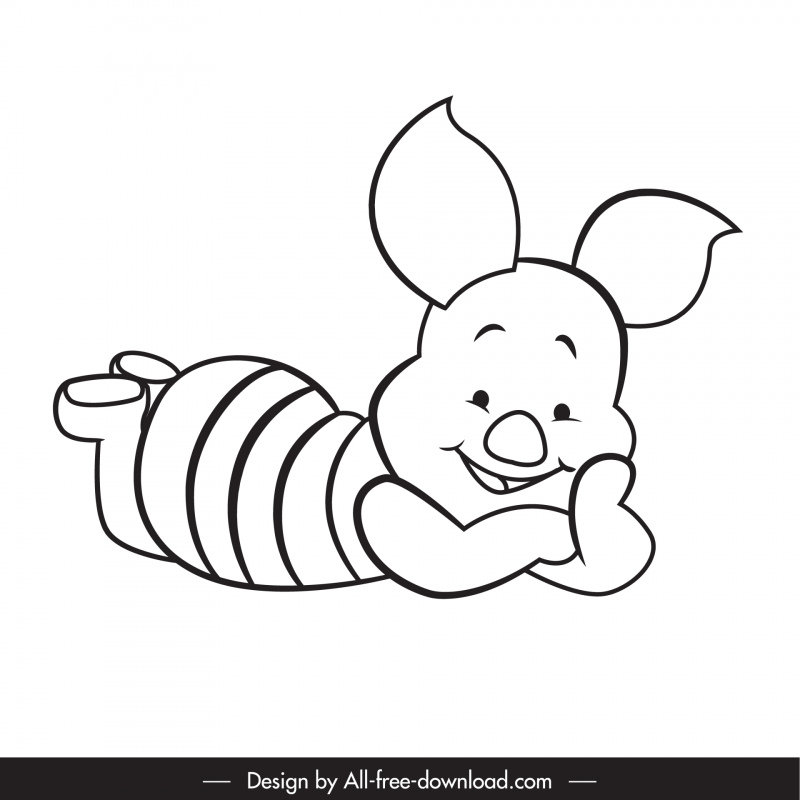 piglet winnie the pooh character icon black white handdrawn sketch