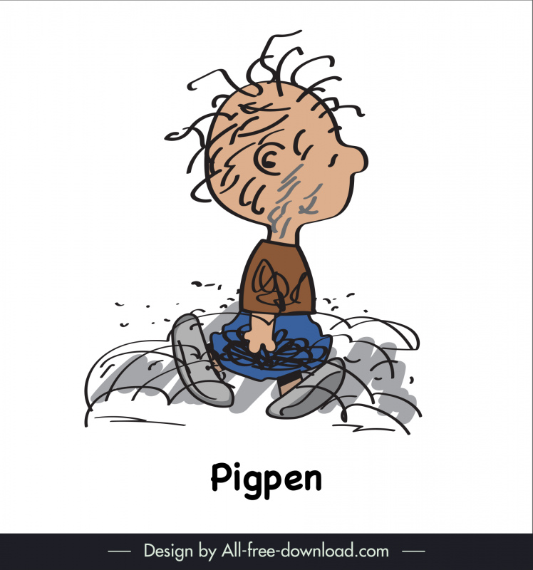 pigpen of peanut snoopy icon dirty boy sketch handdrawn grunge cartoon design 