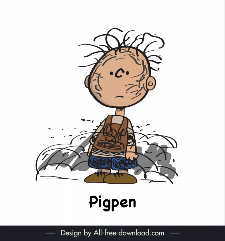pigpen of peanut snoopy icon funny handdrawn cartoon sketch dirty boy outline 