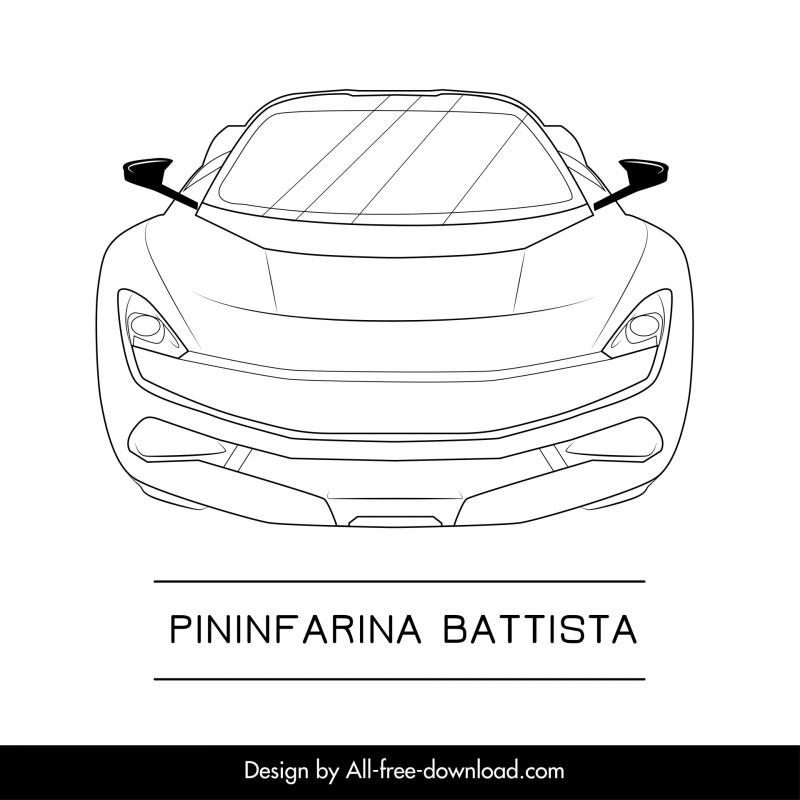 pininfarina battista car model advertising template flat black white symmetric front view outline
