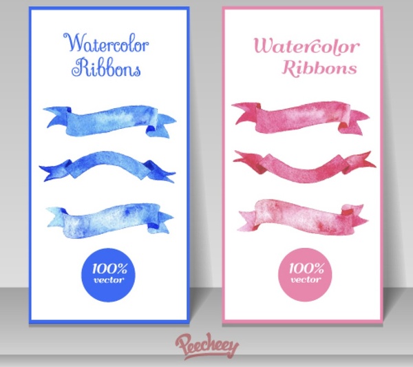 pink and blue watercolor ribbons