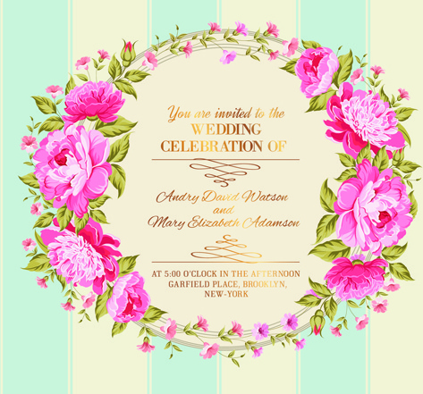 pink flower frame wedding invitation cards 