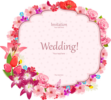 pink flower frame wedding invitation cards