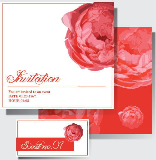 pink flower invitation card graphic vector
