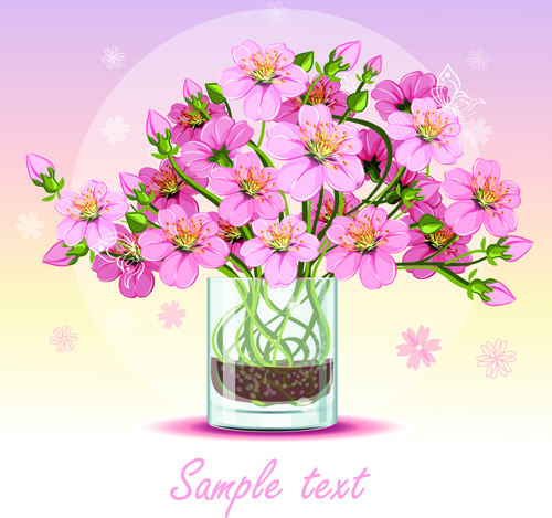pink flower with glass cup design vector