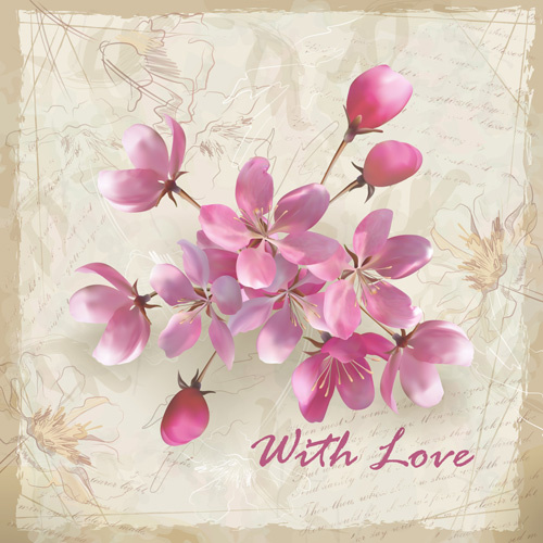 pink flowers cards vector