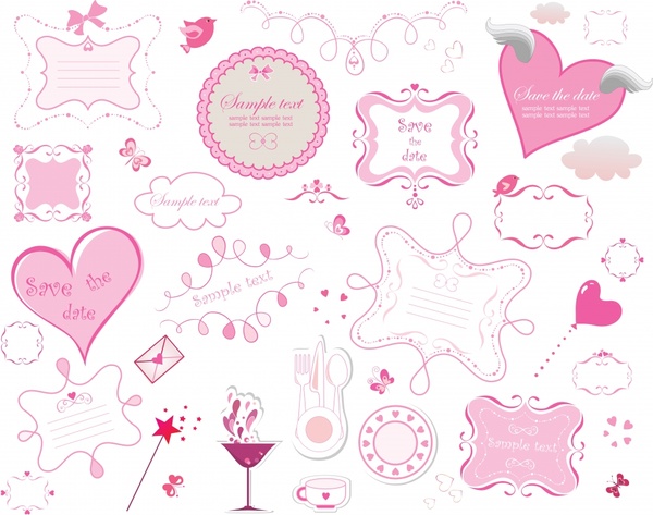 valentines design elements flat pink symbols sketch