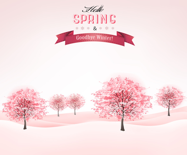 pink style spring trees vector background