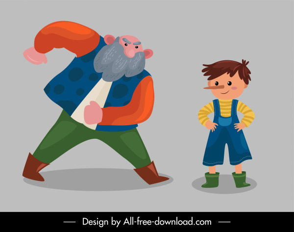 pinocchio picture book icons cartoon characters sketch