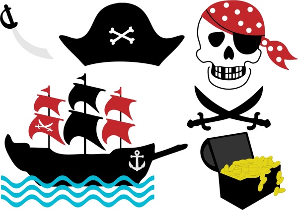 pirate emblems sets vector illustration