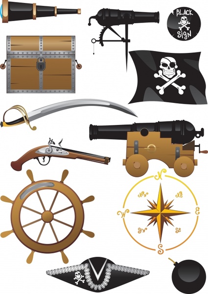 pirate design elements symbol objects icons sketch
