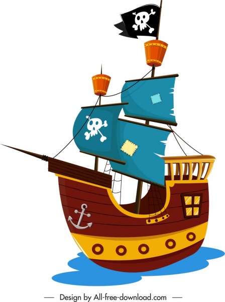 pirate ship icon colorful vintage design