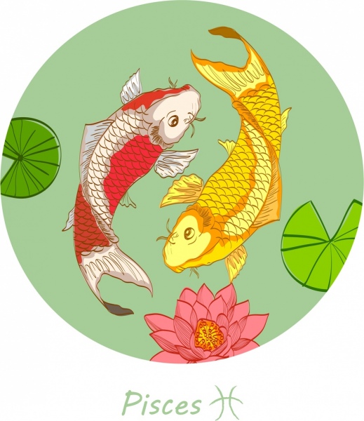pisces zodiac sign background multicolored fishes icons decor