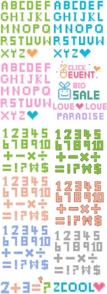 pixelstyle letters and numbers vector