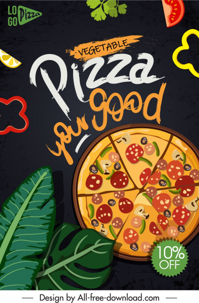pizza advertising banner colorful dark flat sketch