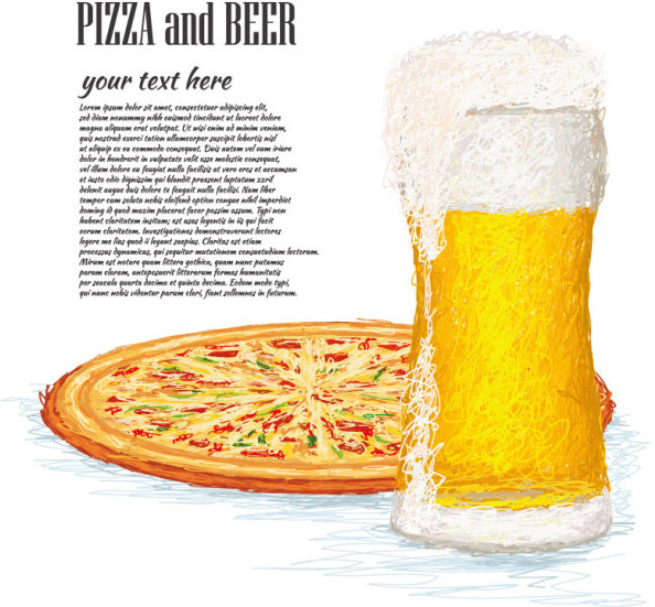 pizza and beer elements vector background