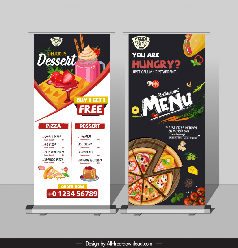 pizza desserts restaurant menu template contrast vertical standee 