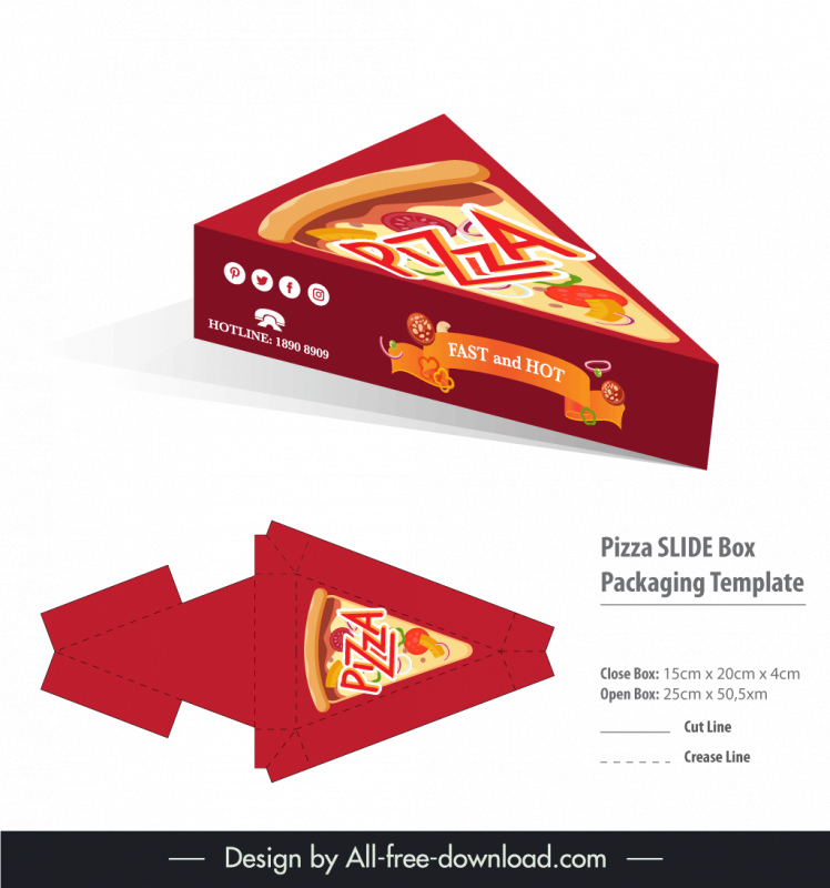pizza slide box packaging template elegant 3d