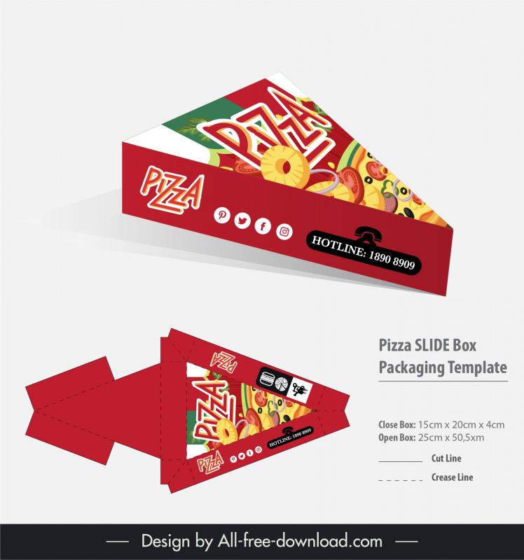 pizza slide box packaging template elegant modern triangle shape 